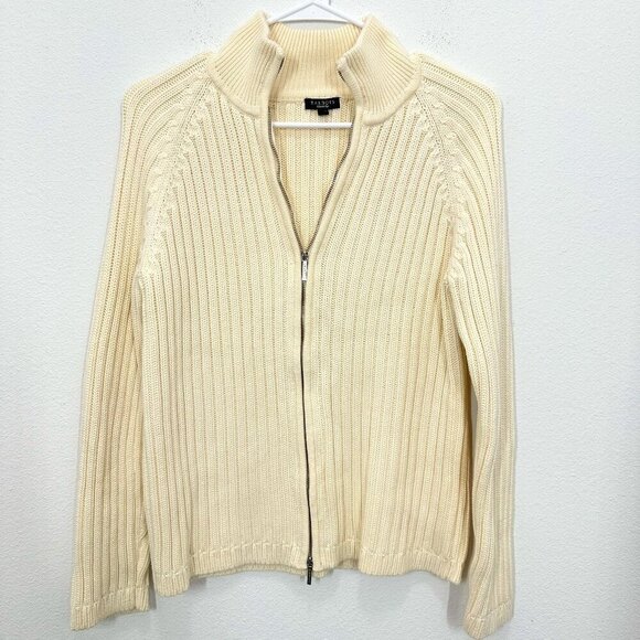 Talbots Cream Ribbed Mockneck Full Zip Sweater Gilmore Girls Fisherman - Picture 1 of 7
